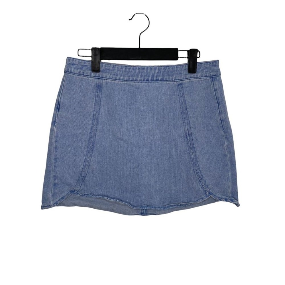 PacSun Light Wash Denim Mini Skirt Scalloped Hem Size 28 High Waisted Zipper